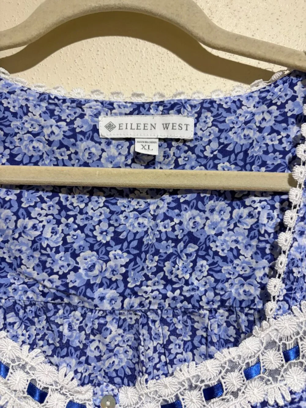 Eileen West Cotton Lawn Ballet Long Nightgown Blue Floral